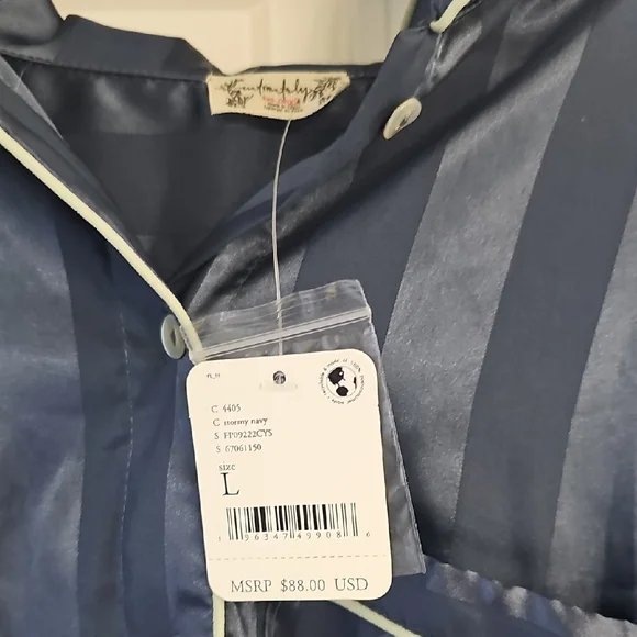 Free People Blue Silk Striped Pajama Top & Short - Picture 2 of 7